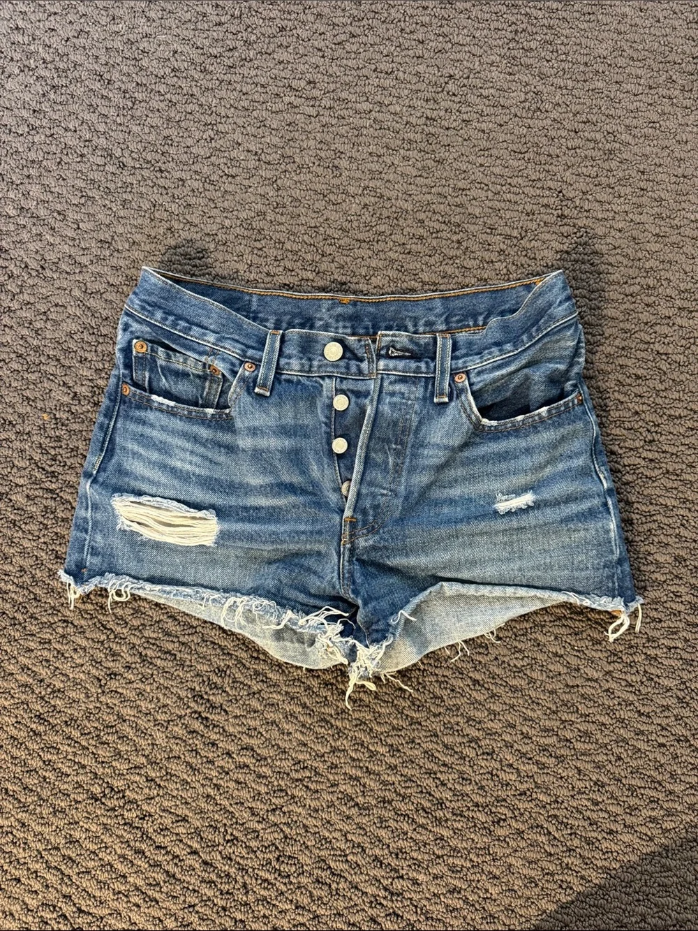 Levi's Distressed Button-Fly Denim Shorts - Blue - Picture 1 of 5